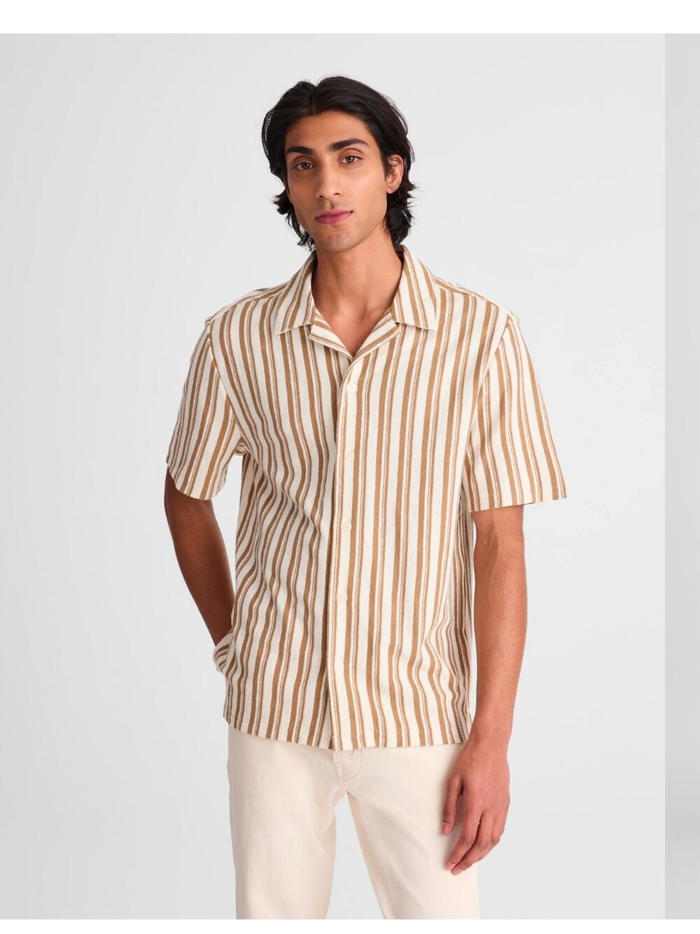 Madewell mens the camp shirt in seaport terry NWOT size XL cream and brown
